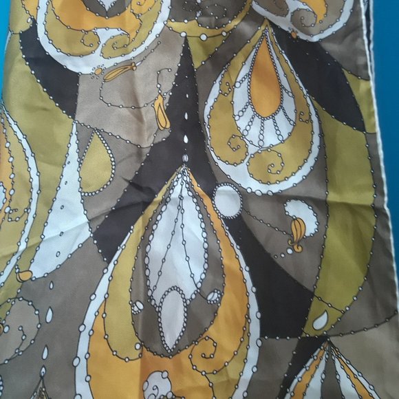 Silk Scarf Vintage Rectangle Shaped Bright Colors Bold Print Colorful - Picture 3 of 6